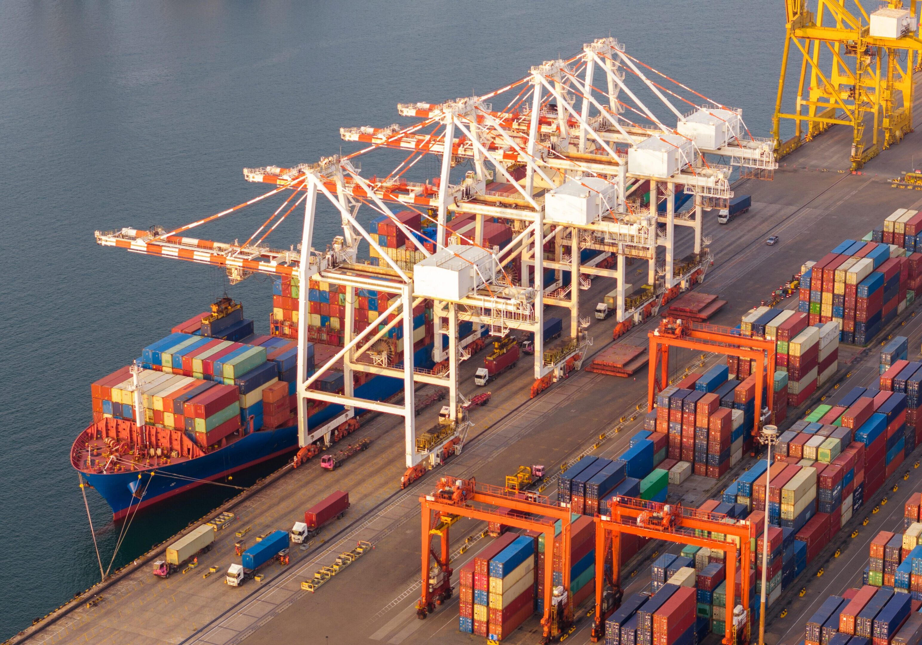 Shipyard Cargo Container Sea Port Freight forwarding service logistics and transportation. International Shipping Depot Custom Port for import export trade Transport Business manufacturing